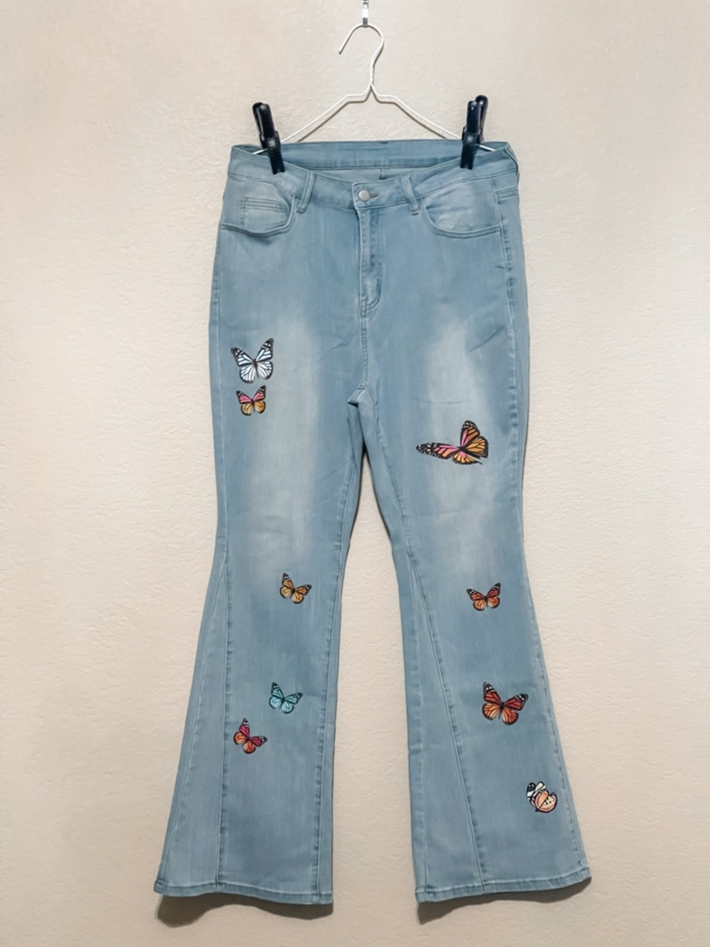 Light Wash Blue Women's Jeans with Butterfly design